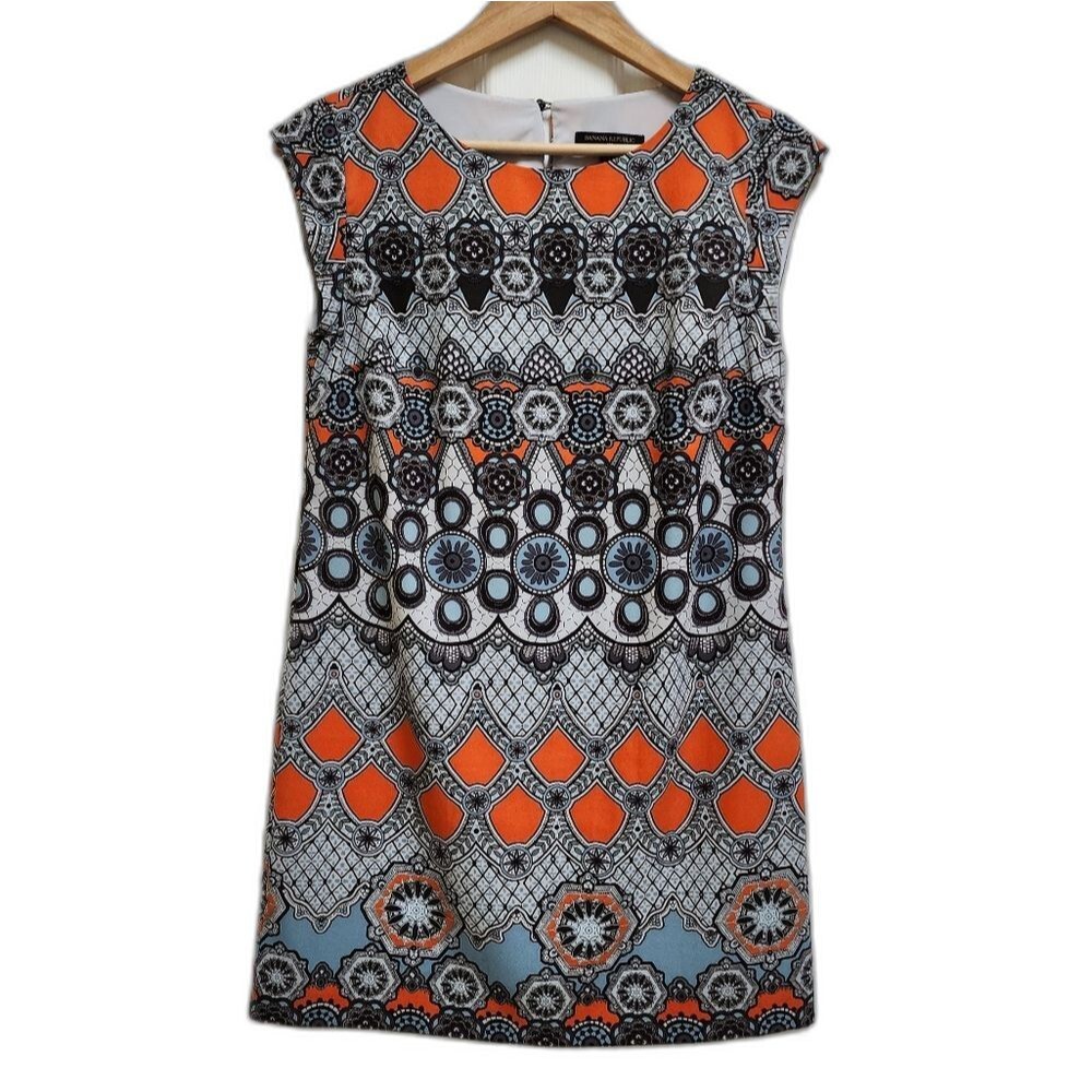 Banana Republic Gray Orange Geometric Sleeveless Mini Shift Dress 4 Retro Boho